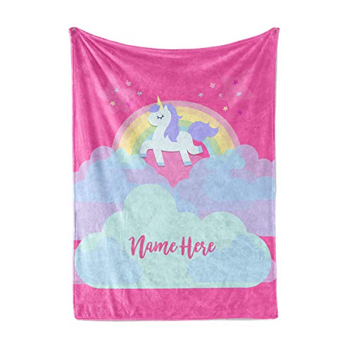 Personalized Magical Rainbow Unicorn Blanket for Kids, Teens, Girls, Women, Baby, Adult – Cute Pink Mink Fleece Plush Sherpa Throw Blankets Perfect as Cozy Comfy Presents (50″ x 60″ – Child)