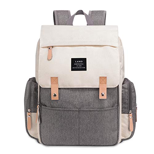 Diaper Bag Backpack Large Capacity for Baby Care Wide Open Design and Waterproof Fabric For Mom Dad (New White Grey)
