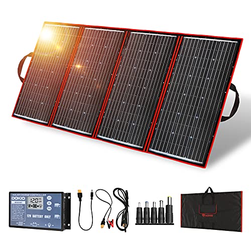 DOKIO 300w 18v Portable Foldable Solar Panel Kit (21x41inch, 17lb) Solar Charger with Controller 2 USB Output to Charge 12v Batteries/Power Station (AGM, Lifepo4) Rv Camping Trailer Emergency Power………