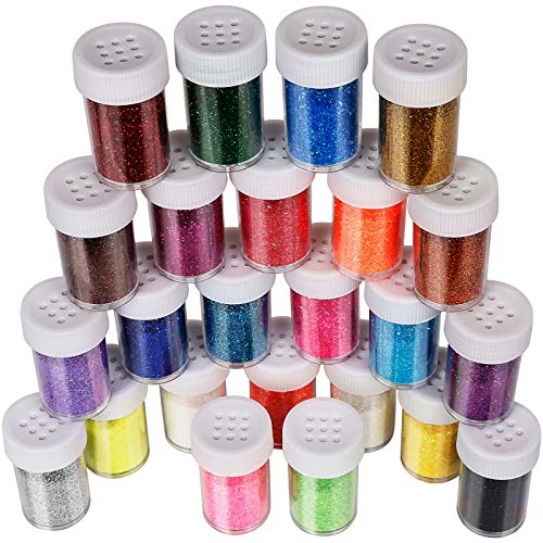 Fine Glitter, Teenitor 24 Jars Glitter for Resin Art Crafts, Tumbler Scrapbooking, Body Nail Glitter