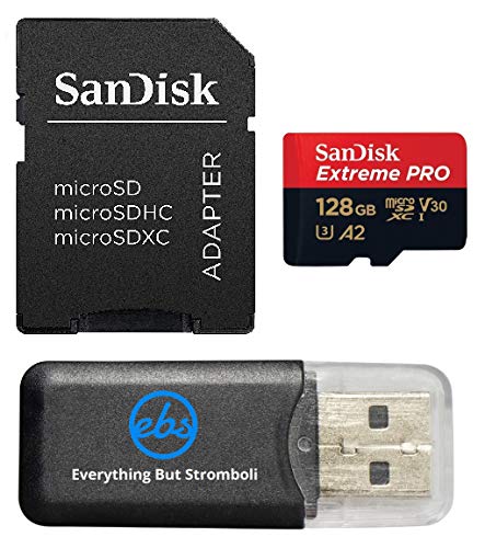SanDisk 128GB Micro SDXC Extreme Pro Memory Card Bundle Works with GoPro Hero 7 Black, Silver, Hero7 White UHS-1 U3 A2 with (1) Everything But Stromboli (TM) Micro Card Reader