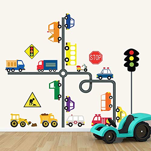 decalmile Car Transportation Road Wall Decals Traffic Road Sign Education Kids Wall Stickers Childrens Room Classroom Wall Decor