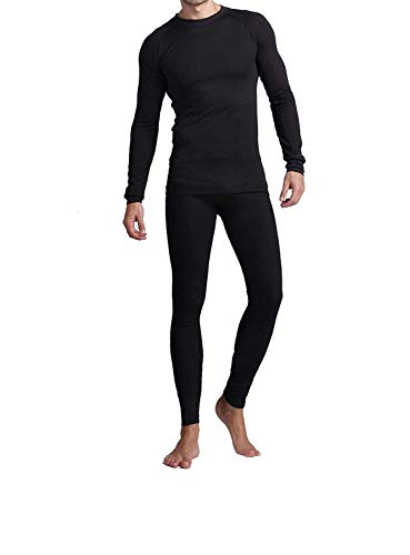 American Casual Thermal Underwear for Men, Mens Long Johns Set Fleece Lined Long Sleeve Thermals Black