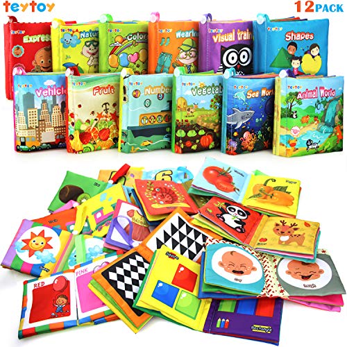 My First Soft Book,teytoy Nontoxic Fabric Baby Cloth Activity Crinkle Soft Books for Infants Boys and Girls Early Educational Toys (Pack of 12)