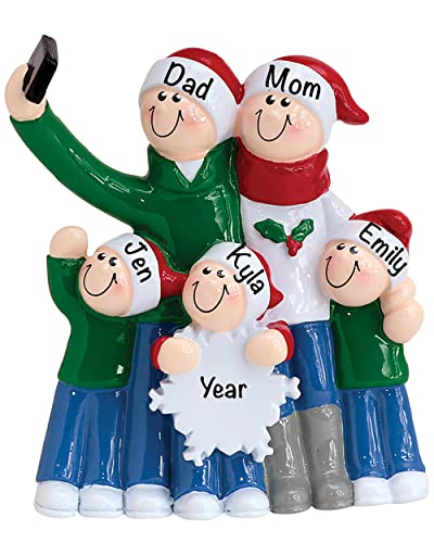 Personalized Christmas Ornaments Family of 5 – Polyresin Selfie Family Ornament – Unique Family Christmas Ornaments 2022 – Gifts for Mom, Dad, Kids, Grandma, Grandpa – Durable Family Décor