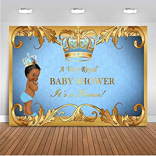 Mehofoto Light Blue Baby Shower Backdrop Royal Prince Background 7x5ft Vinyl Africa American Boy Royal Baby Shower Party Banner Supplies…