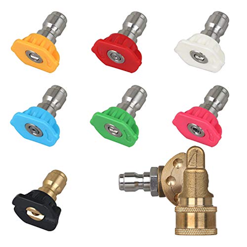 STYDDI Pivoting Coupler Kit for Pressure Washer, Pressure Washer Tips and Quick Connect Pivot Adapter Coupler with 5 Rotation Angles, Soap and Rinse Jet Stream Tips, 1/4 inch, 2.5 GPM, 4500 PSI