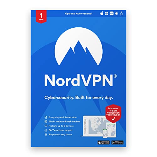 NordVPN Standard – 1-Year VPN & Cybersecurity Software Subscription For 6 Devices – Block Malware, Malicious Links & Ads, Protect Personal Information [Physical box]