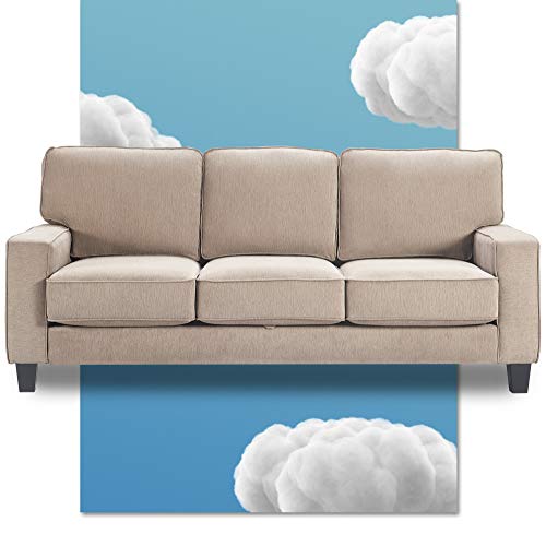 Serta Palisades Sofas with Storage 1 Modern Design, Track Arms, Foam-Filled Cushions, Easy-to-Clean Fabric Upholstery, 77″, Soft Beige
