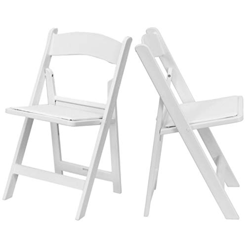 Modern Design Folding Chair Ultra-Strong Resin Frame Waterproof Detachable Vinyl Padded Seat Indoor-Outdoor Home Office Commercial Furniture – Set of 2 White #2060