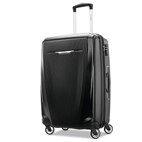Samsonite Winfield 3 DLX Hardside Expandable Luggage with Spinners, Checked-Medium 25-Inch, Black
