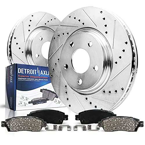 Detroit Axle – 12.80 inch (325mm) Front Drilled and Slotted Disc Rotors + Brake Pads Replacement for Ford Explorer Flex Taurus Lincoln MKS MKT – 4pc Set
