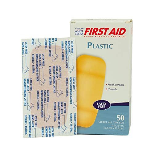 American White Cross – 261846 First Aid Plastic Adhesive Bandages, Latex Free Bandages, X-Large Strips, 2″ x 4″, 50 Per Box