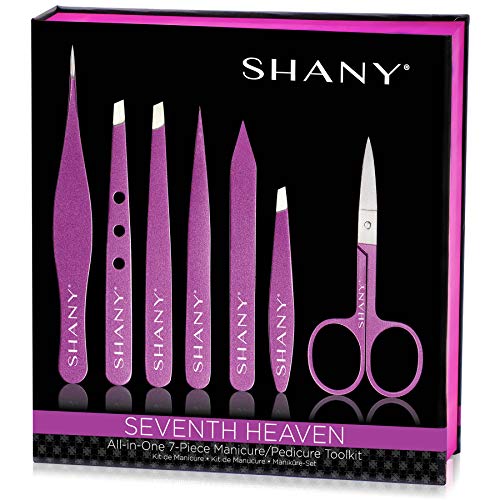 SHANY Seventh Heaven Professional Manicure, Pedicure and Tweezer Set – All-in-One 7-Piece Portable Nail Grooming Tool Kit – PURPLE