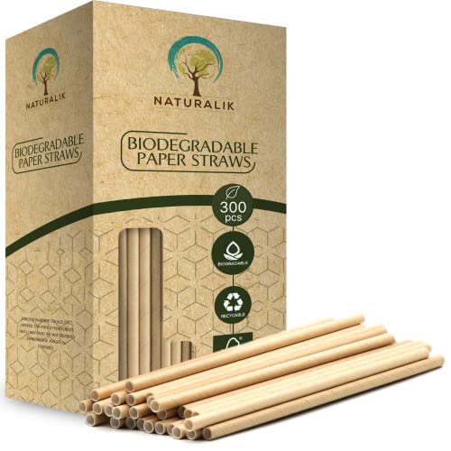 Naturalik 300/1000-Pack Extra Durable Brown Paper Straws Biodegradable- Premium Eco-Friendly Paper Straws Bulk- Drinking Straws for Juices, Restaurants and Party Supplies, 7.7″ (Brown, 300ct)