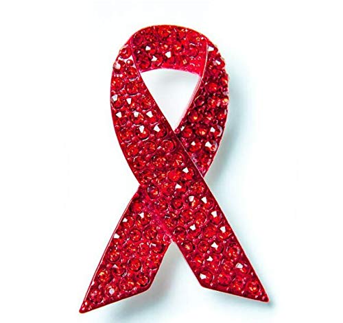 Cause Aids Awareness Jewelry Gift Large Enamel Rhinestone Red Ribbon Brooch Pin For Woman. Shipped from USA