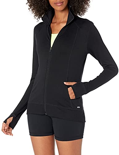 Amazon Essentials Women’s Studio Terry Long-Sleeve Full-Zip Jacket, Black, Medium