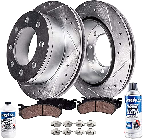 Detroit Axle – Front Drilled & Slotted Brake Rotors + Brake Pads Kit Replacement for Ford F-250 F-350 F-450 Super Duty – 6pc Set