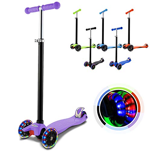 WeSkate Kick Scooter for Kids 3 Wheels, Adjustable Height Kids Scooter for Boys and Girls 3-12, LED Light Flashing PU Wheels