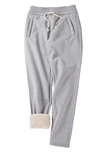 Gihuo Women’s Winter Track Pants Sherpa Lined Sweatpants Athletic Joggers Pants (2# Light Grey, Small)