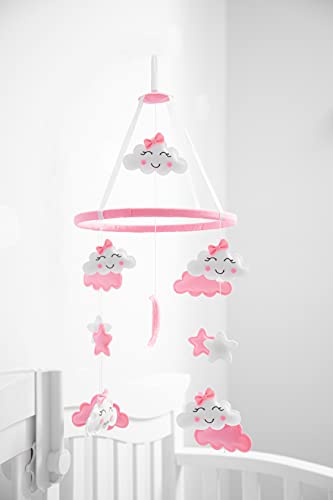 Piccolin Baby Crib Mobile, Hanging Toys, Nursery Decor for Girls White and Pink Room Decorations, Clouds, Moons and Stars Safe, Non-Toxic, Crib Mobile for Newborn, Baby Shower Present