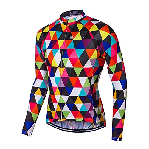 Weimostar Men’s Cycling Jersey Winter Thermal Fleece Long Sleeve MTB Bike Clothing Breathable Colorful Diamond Size M