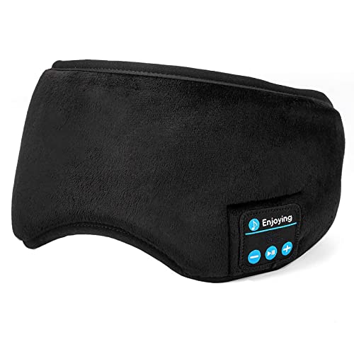 Sleep Headphones Music Sleep Eye Mask,Upgraded Travel Sleeping Headset,Sleep Eye Shades Built-in Speakers Microphone Washable (Black)
