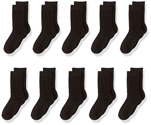 Amazon Essentials Boys’ Cotton Crew Sock, 10 Pairs, Black, Medium