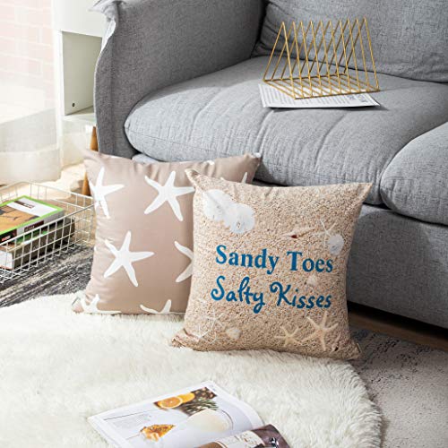 Emvency Set of 4 Throw Pillow Covers Beach Starfish Words Rules Holiday Summer Nautical Anchor Distressed Taupe Decorative Pillow Cases Home Decor Square 18×18 Inches Pillowcases | The Storepaperoomates Retail Market - Fast Affordable Shopping