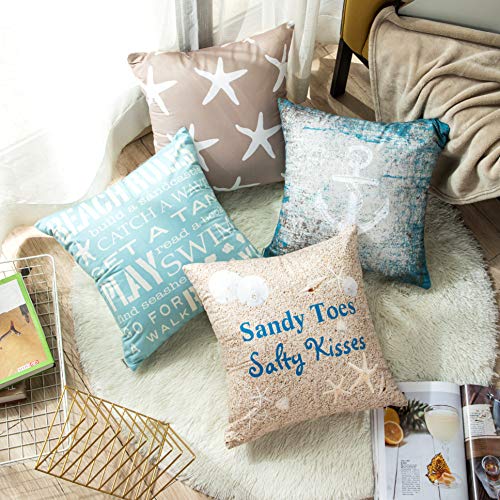 Emvency Set of 4 Throw Pillow Covers Beach Starfish Words Rules Holiday Summer Nautical Anchor Distressed Taupe Decorative Pillow Cases Home Decor Square 18×18 Inches Pillowcases | The Storepaperoomates Retail Market - Fast Affordable Shopping