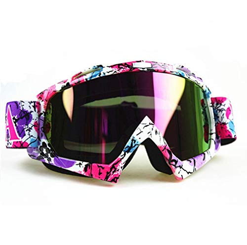 Runspeed Motorcycle Goggles, Motocross ATV Dirt Bike Ski Goggles Windproof Scratch Resistant Combat Goggles Adjustable UV Protective Safety Outdoor Glasses for Men Women (Purple, Rainbow)