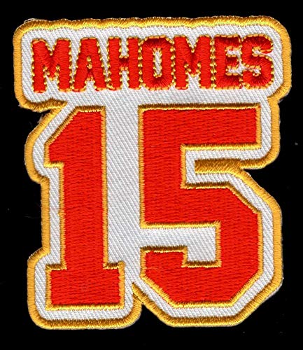 Patrick Mahomes No. 15 Patch – Jersey Number Football Sew or Iron-On Embroidered Patch 2 1/2 x 2 3/4″