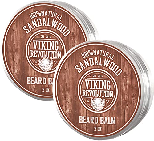 Viking Revolution Beard Balm with Sandalwood Scent and Argan & Jojoba Oils – Styles, Strengthens & Softens Beards & Mustaches – Leave in Conditioner Wax for Men (2 Pack)