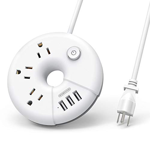 Travel Power Strip with USB Ports, NTONPOWER Power Strip with 3 Outlet 3 USB, 5 ft Extension Cord with USB Ports, Desktop Charging Station for Indoor Home Office Dorm Room Cruise Essentials, White