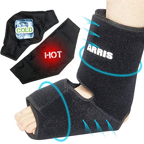 ARRIS Ice Pack Wrap for Ankle, Soft Foot Brace with Reusable Flexible Gel Pack for Heel Injuries, Bursitis, Pain Relief, Plantar Fasciitis, Achilles Tendonitis and Ankle Sprain, Swelling
