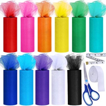 11 Colors Rainbow Tulle Rolls Tulle Netting Rolls Tulle Fabric Spool Ribbon 6″ by 25 Yards/Spool and Sewing Scissor Measuring Tape Knit Elastic Spool for Table Skirt Rainbow Party Tulle Skirt | The Storepaperoomates Retail Market - Fast Affordable Shopping