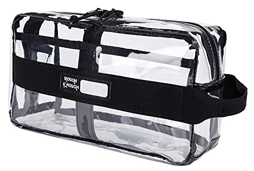 Rough Enough Clear Cosmetic Bags TSA Approved Toiletry Bag Clear Travel Makeup Bags Organizer Case for Toiletries with Zipper Pockets and Handle