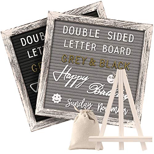 Double Sided Rustic Felt Letter Board with 10x10in Vintage Wood Frame,750 Precut Letters,Months & Days & Script Cursive Words,Farmhouse Message Board Shabby Wall Decor