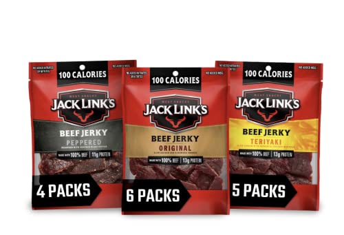 Jack Link’s Beef Jerky Variety Pack – Perfect Father’s Day Gift, Includes Original, Teriyaki, and Peppered Beef Jerky – 96% Fat Free, No Added MSG- 1.25 oz (Pack of 15)