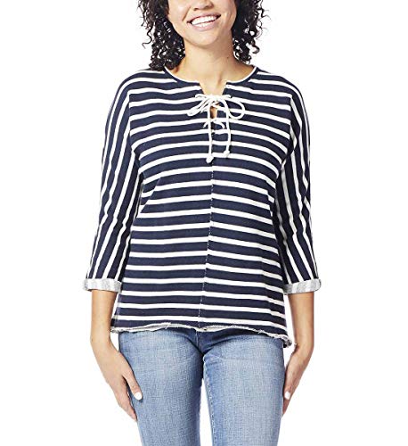 Jag Jeans Women’s Debbie Lace up Sweatshirt, White Navy Stripe, M