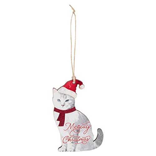 P. Graham Dunn Meowy Christmas Cat White 3.5 x 2.3 Wood Christmas Hanging Figurine Ornament