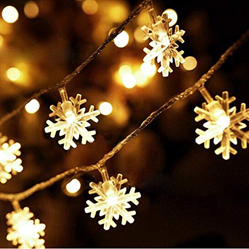 Snowflake LED Fairy Lights Snowflake Shaped LED String Lights with Remote Control for Chrismas, Party, Indoor Outdoor Celebration, Wedding, New Year, Garden Décor Warm White 3M 50 LED