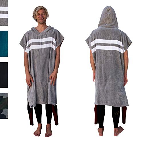 Ho Stevie! Thick 100% Cotton Surf Poncho (Wetsuit Changing Robe/Towel) [Choose Color] (Gray with White Stripes)