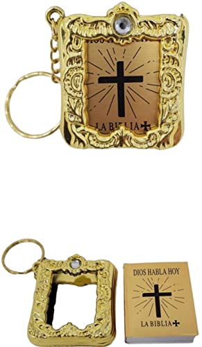 CL Gift 12 x Mini Bible Keychain English Spanish Gold Silver Holy Bible Religious Favor/Baptism Favor/First Communions, Baptism, Wedding Shower (Spanish (Gold))