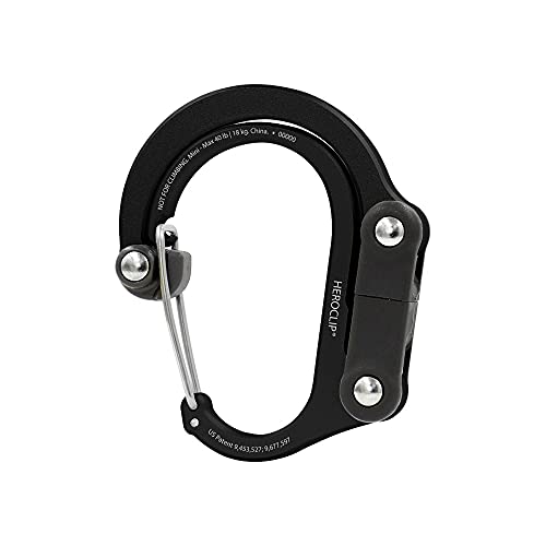 GEAR AID HEROCLIP Carabiner Clip and Hook (Mini) for Travel, Luggage, Purse and Small Bags, Stealth Black