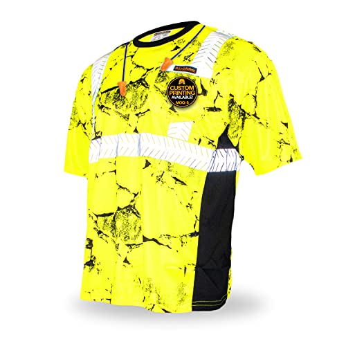 KwikSafety – Charlotte, NC – Uncle Willy’s Wall Short Sleeve Safety Shirt – Limited Edition Camo – Class 2 ANSI OSHA Hi Vis Gear/Yellow Black Large