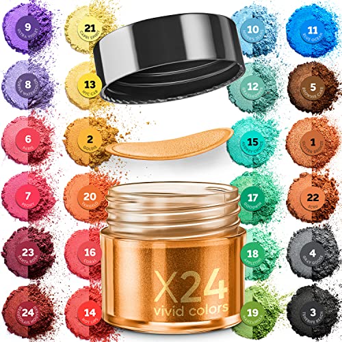 Cosmetic Grade Mica Powder 24×0.35 Color Set Assortment – Natural Coloring Pigment for Epoxy, Soap Making, Lip Gloss, Body Butter, Candle Making, Bath Bomb, Resin Art, Acrylic Nails