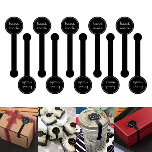 200pcs Hand Made Black Lollipop Sealing Stickers, Tins Long Label Handmade Stickers, Scrapbooking Baking Self-Adhesive Craft Stickers, Cake Boxes Package Labels, Gift Wrapping Stickers