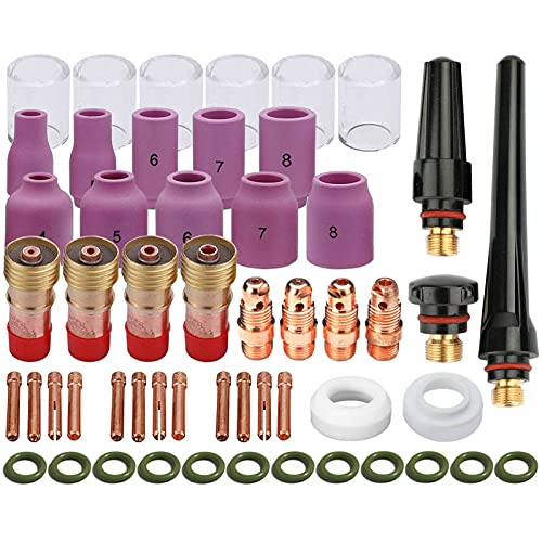 Zinger 53pcs TIG Welding Torch Stubby Gas Lens #10 Pyrex Glass Cup Kit Accessories for DB SR WP-17/18/26 TIG Welding Torch,with Cup+Back Cup+Nozzle+Collet+Collet Body+Gas Lens+Cup Gasket