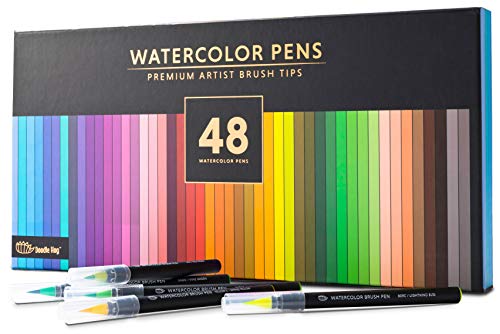 Gift Box : 48 Premium Watercolor Brush Pens, Highly Blendable, No Streaks, Water Color Markers, Unbelievable Value, Water Brush Pen, for Beginner to Professional Artist (48 Colors Brush Pens)